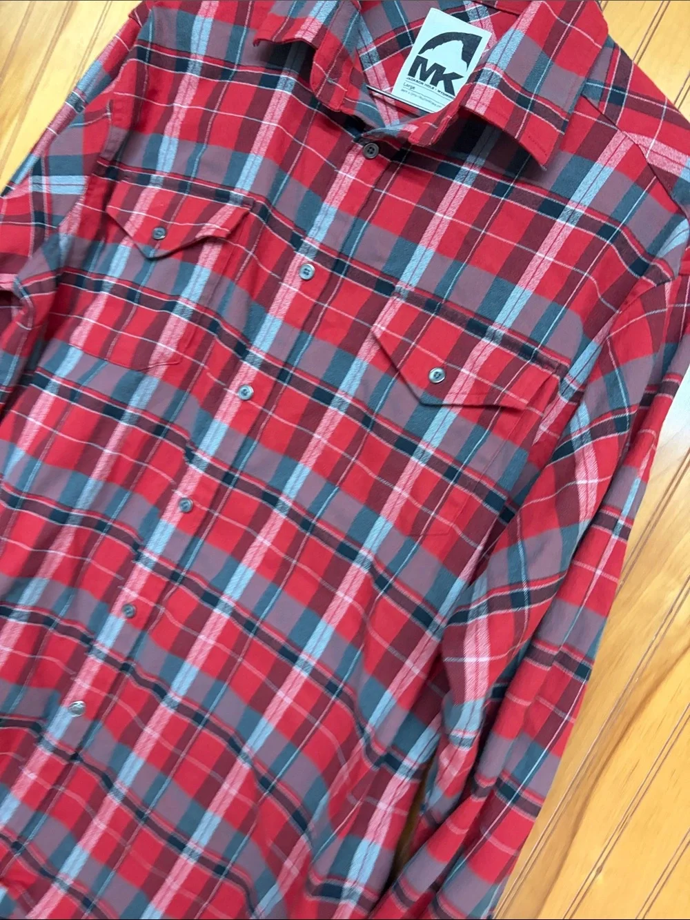 Mountain Khakis Men’s Red and Gray Plaid Wool Blend Flannel Button-Down Shirt. L